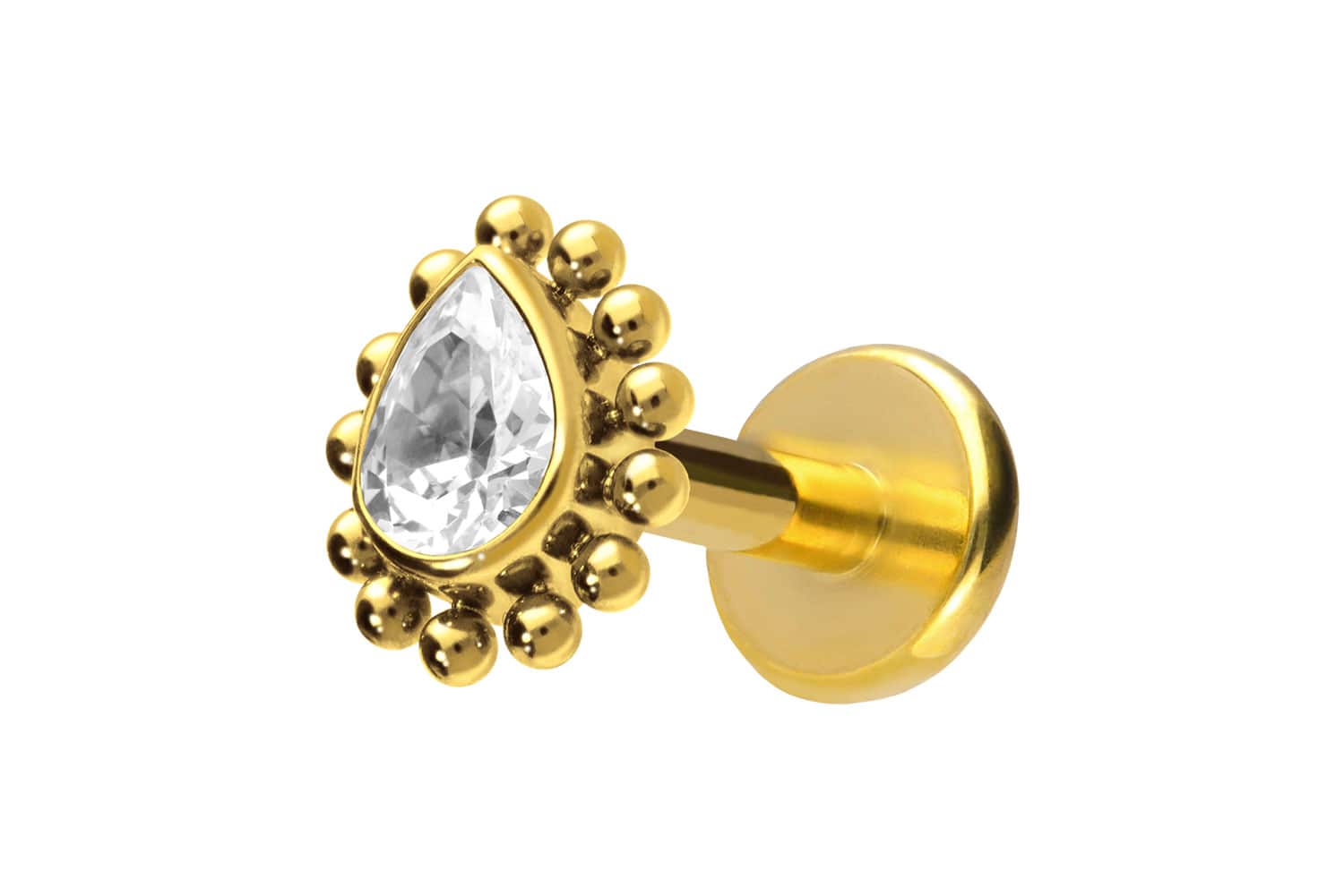 Titan Labret Piercing mit Push Fit KRISTALLTROPFEN + KUGELN